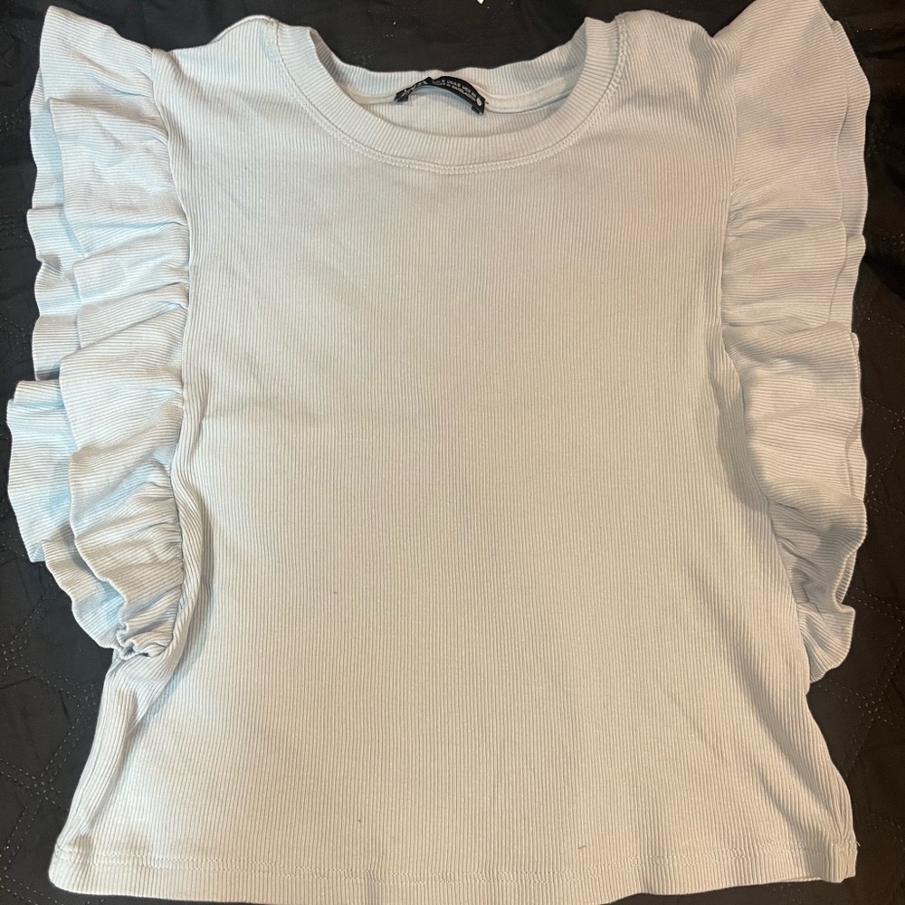 Zara Sky Blue Ribbed Top